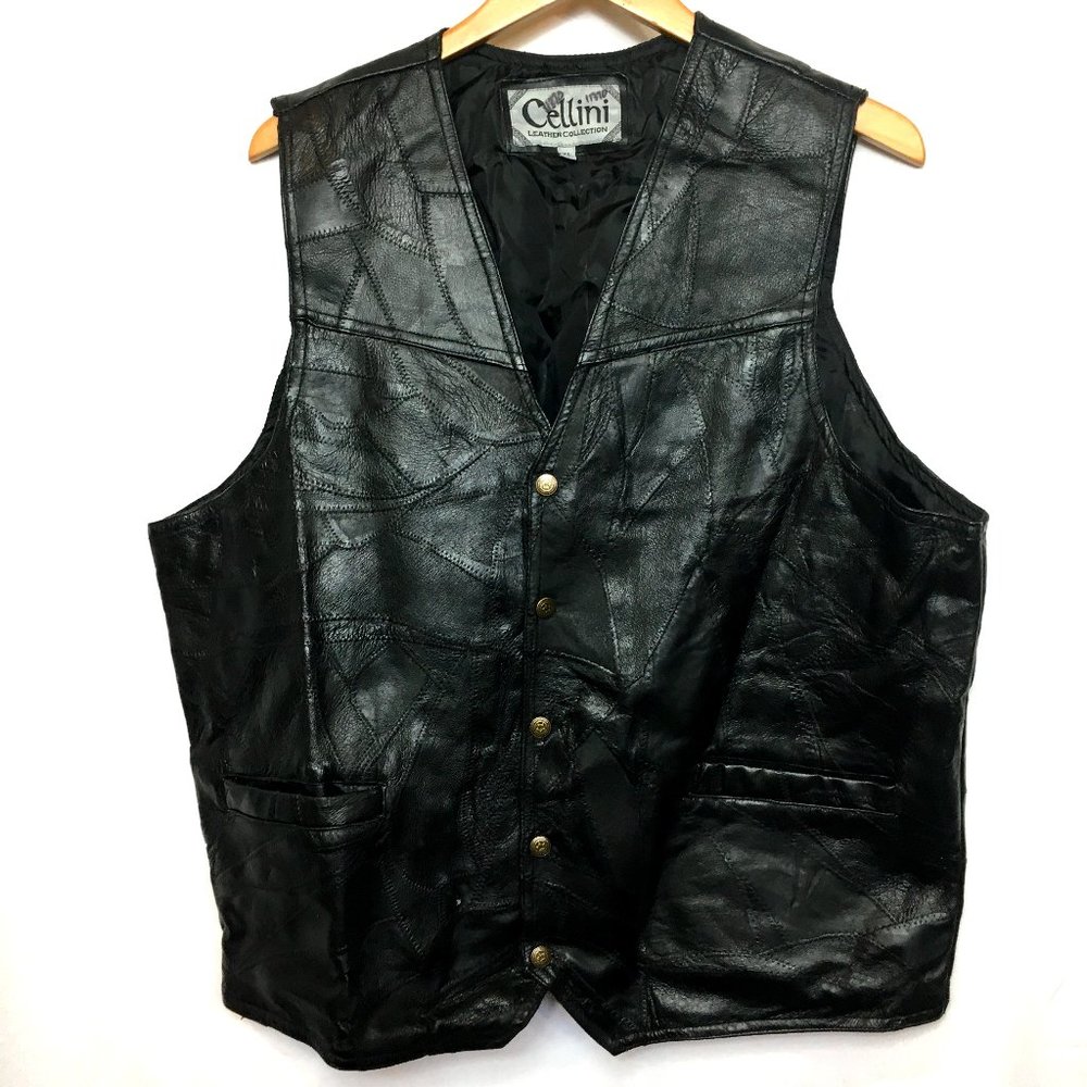 Cellini Collection Bikers Patchwork Leather Moto Western Vest VTG Sz XL